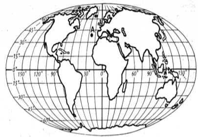 Определете географските координати на точката А от картата
