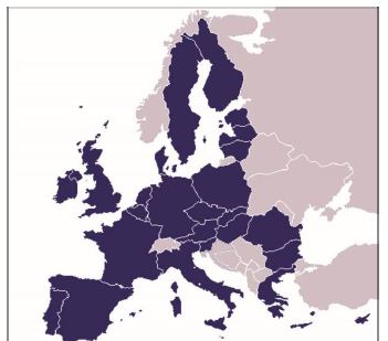 Картосхемата изобразява страните членки на Европейския съюз към