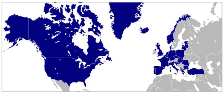 Страните членки на коя международна организация са обозначени с тъмен цвят на
картосхемата