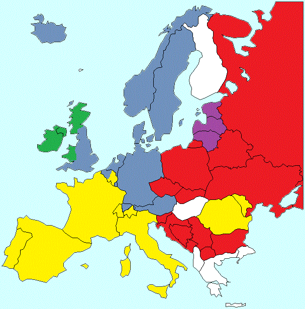 Коя езикова група е изобразена чрез генерализация на фона на картата на Европа с жълт цвят
